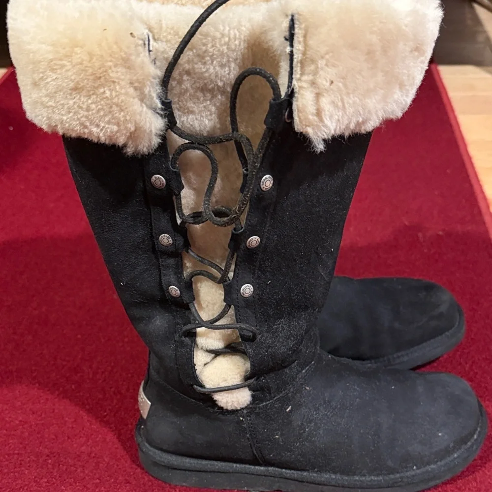 UGG Black and Cream Winter Boots